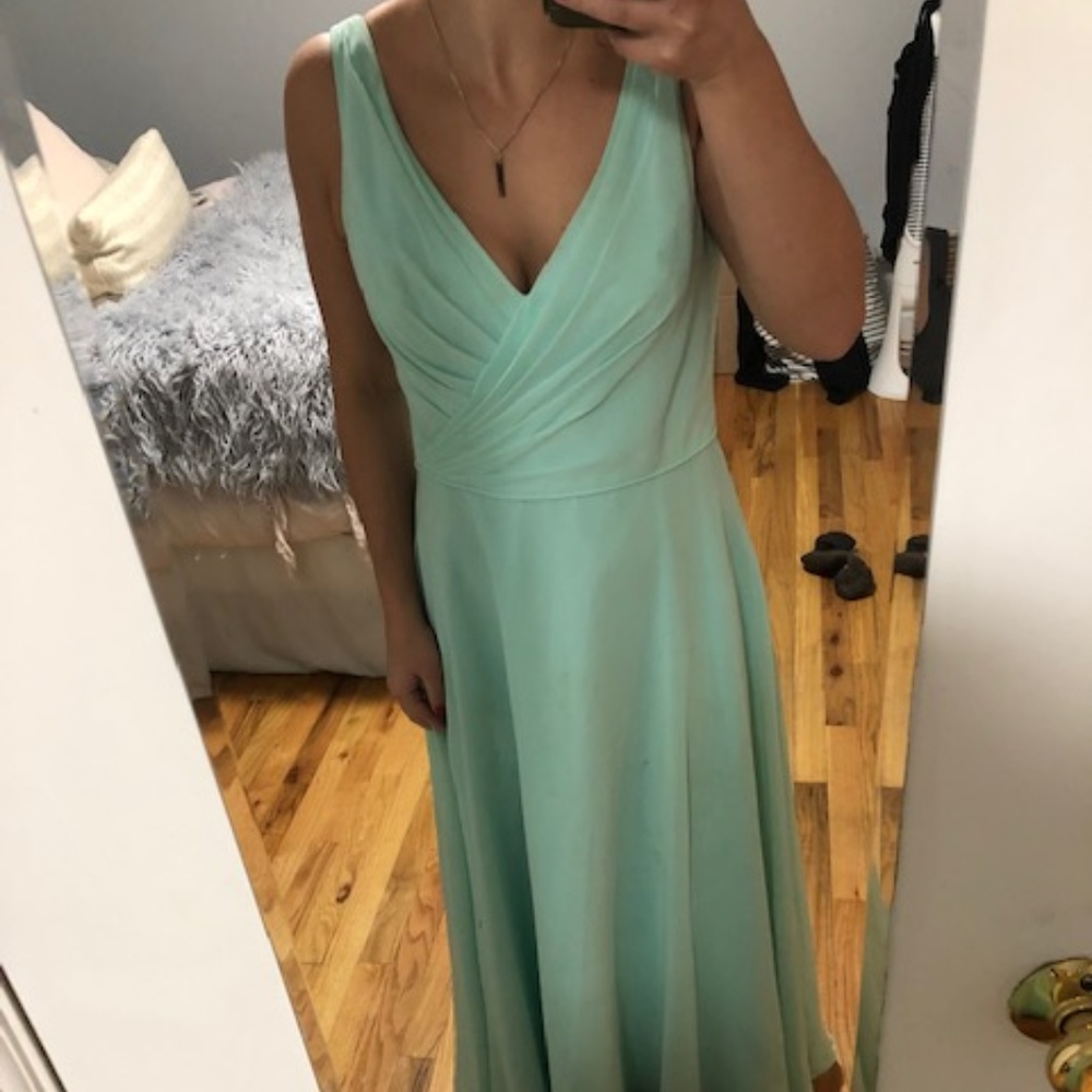 Floor length turquoise dress